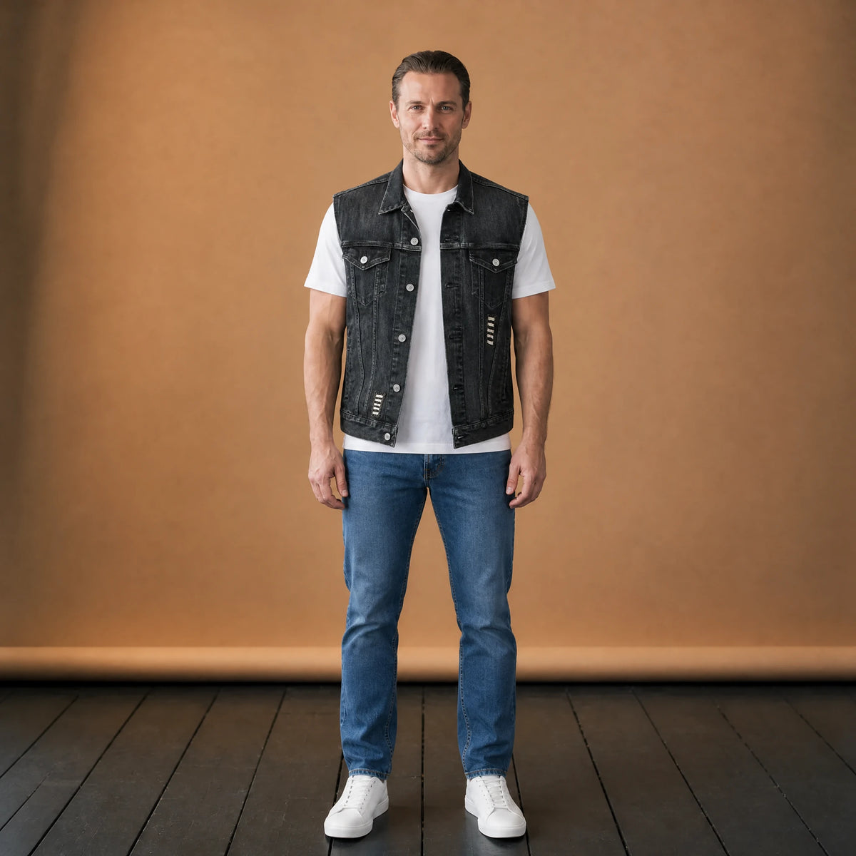 Veste en jean moto vintage imprimé tête de mort - VETEMENT Studio HOMME