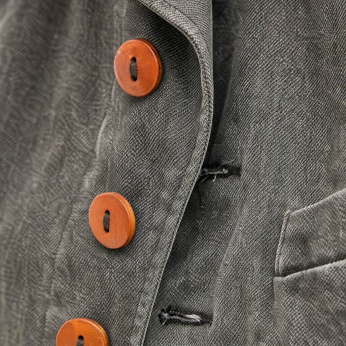 Veste Vintage Homme Grise à Boutons en Velours Côtelé - close-up détail matière