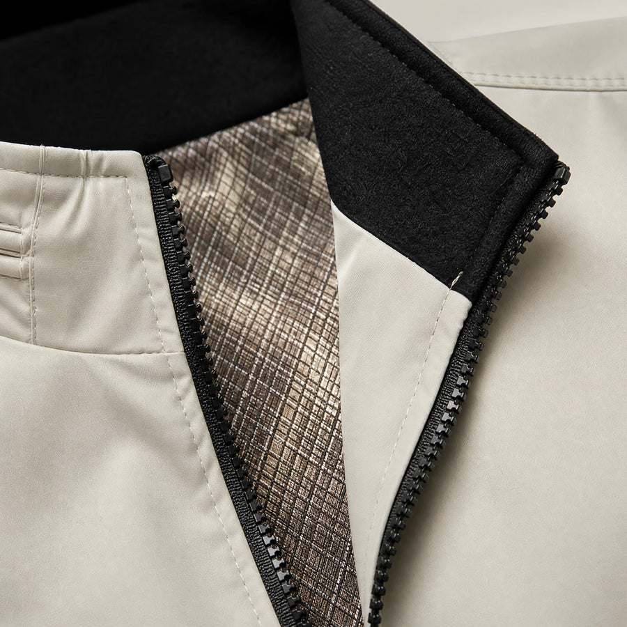 Veste  vintage zippée à col montant - close-up détail matière