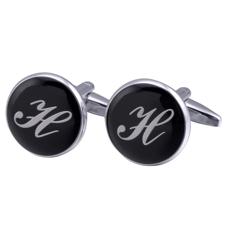 boutons-de-manchette-rond-noir-email-traditionnel-vintage