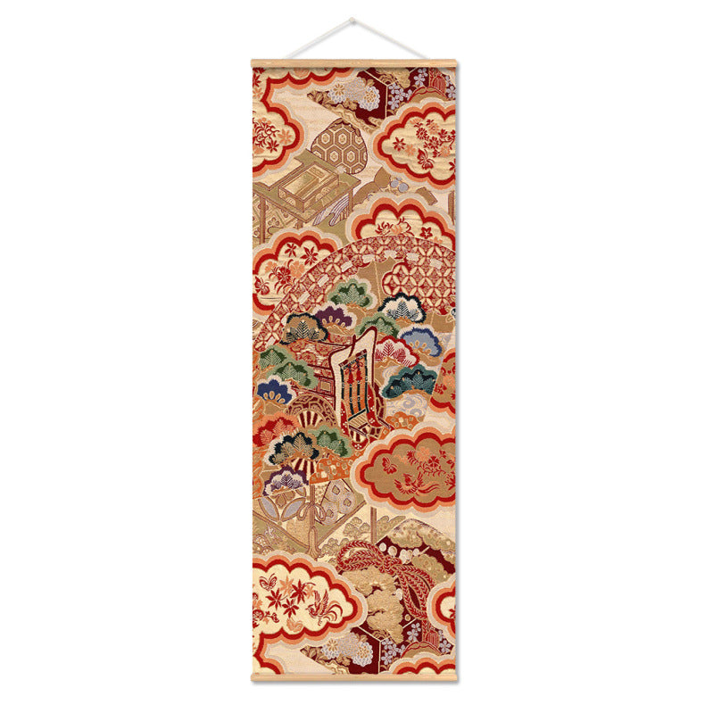 affiche-de-toile-de-defilement-dimpression-de-teinture-japonaise-multicolore-vintage