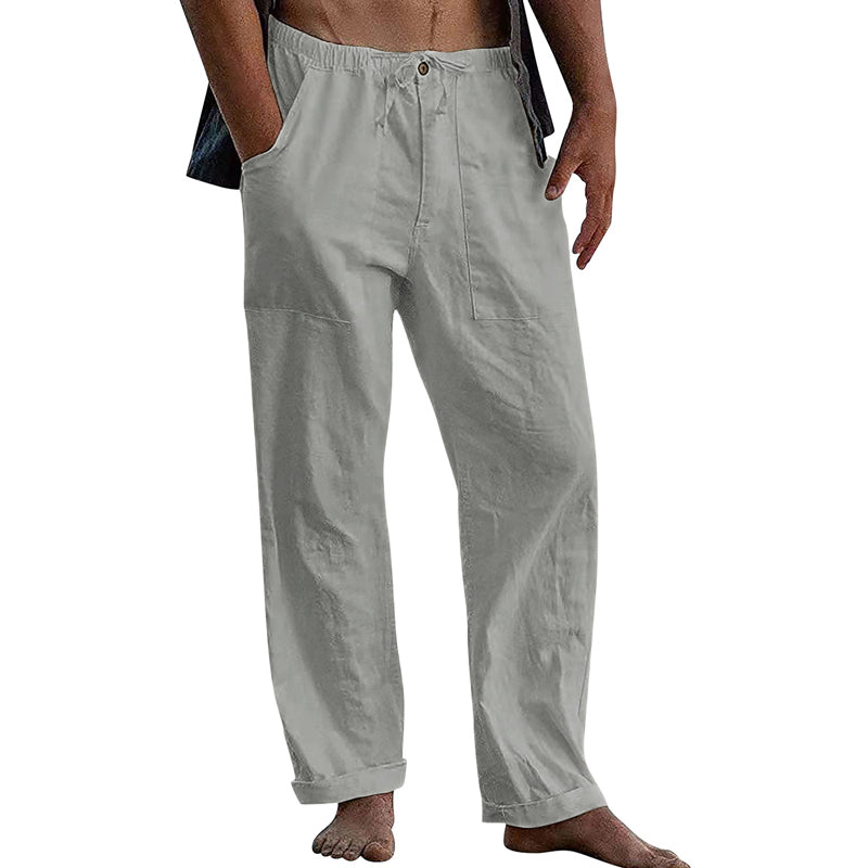 pantalon-retro-coton-lin-couleur-unie