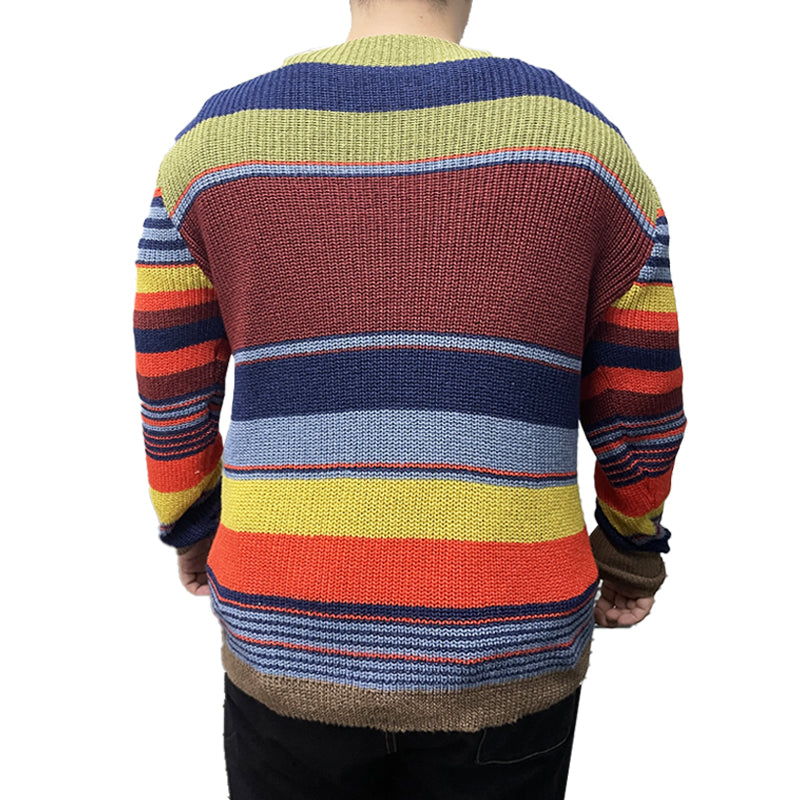 Suéter de punto vintage con cuello en V y rayas arcoíris