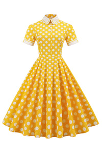 robe-stylee-annee-80-a-pois-jaunes