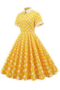 robe-stylee-annee-80-a-pois-jaunes