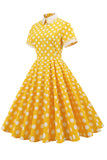 robe-stylee-annee-80-a-pois-jaunes