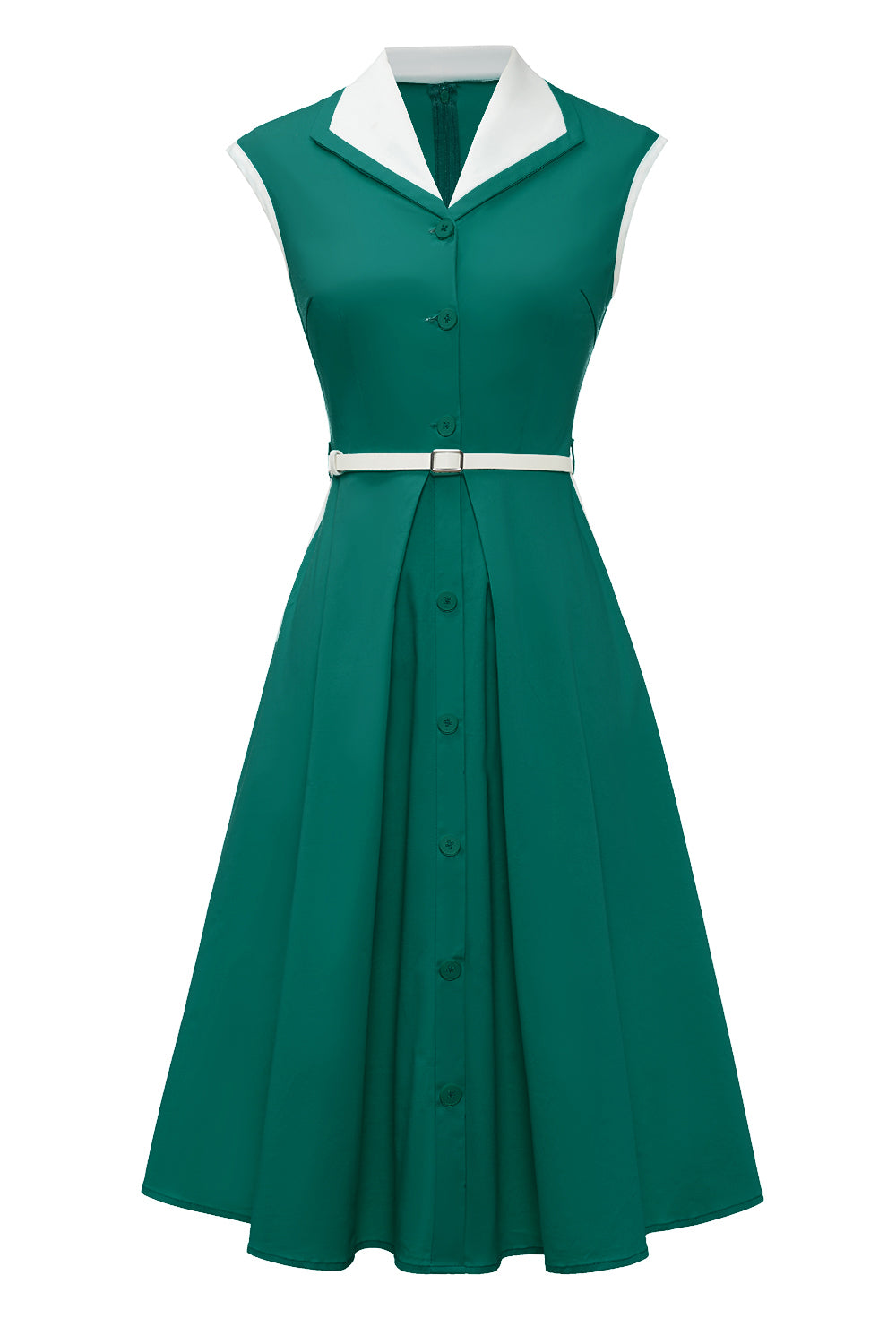 robe-annee-80-verte-trapeze-col-a-revers