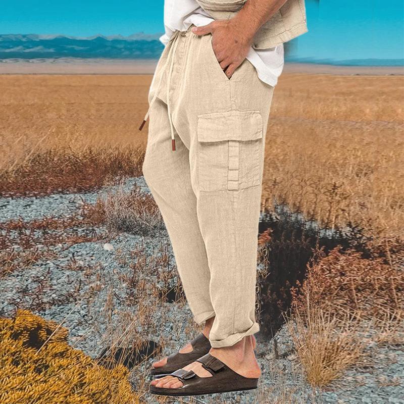 pantalon-cargo-vintage-coton-lin-homme