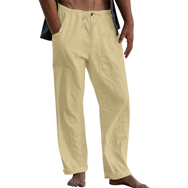 pantalon-retro-coton-lin-couleur-unie