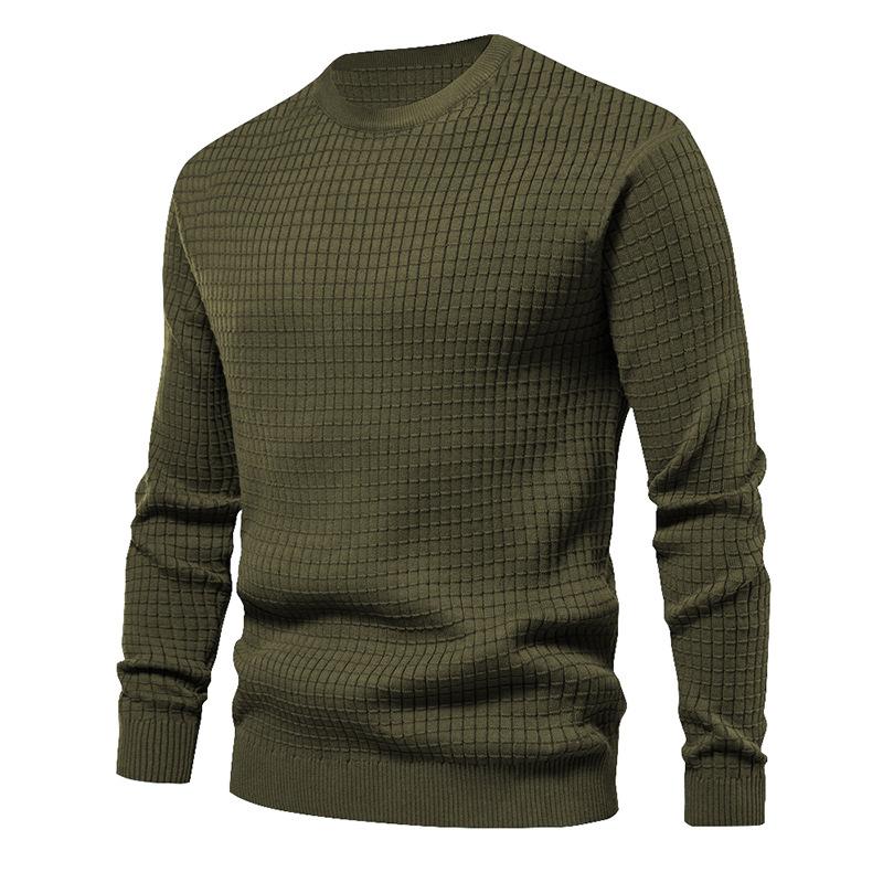 homme-section-mince-carreaux-ample-col-rond-vintage-manches-longues