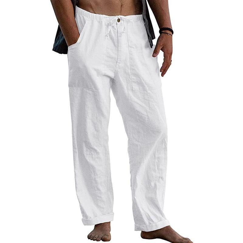 pantalon-retro-coton-lin-couleur-unie