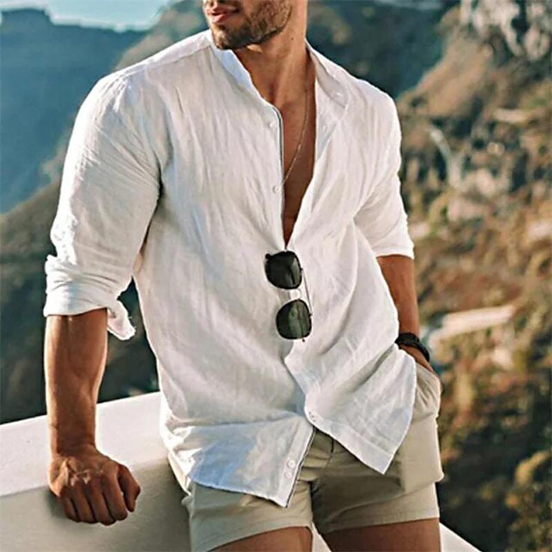 chemise-plage-decontractee-lin-couleur-unie-vintage