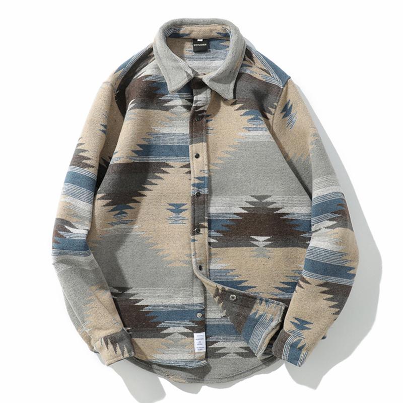 Chaqueta cepillada a cuadros con estampado vintage