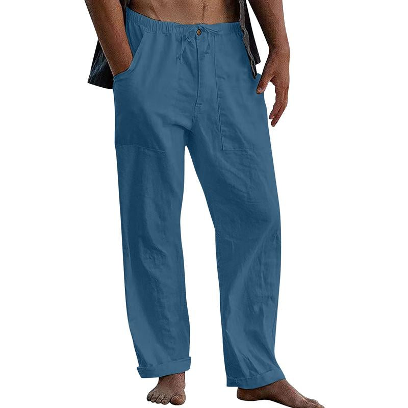 pantalon-retro-coton-lin-couleur-unie