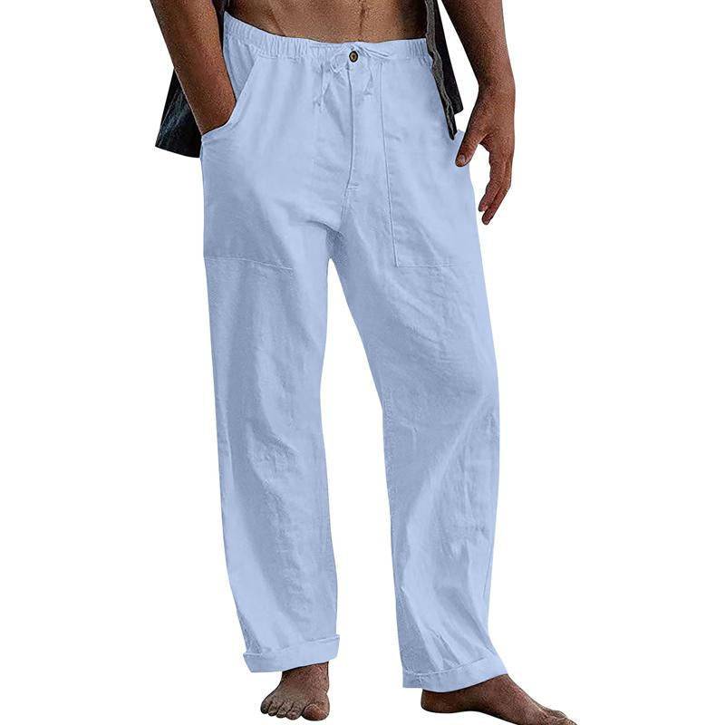 pantalon-retro-coton-lin-couleur-unie