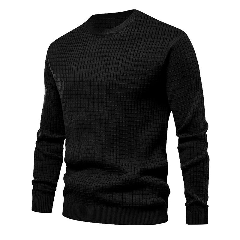 homme-section-mince-carreaux-ample-col-rond-vintage-manches-longues