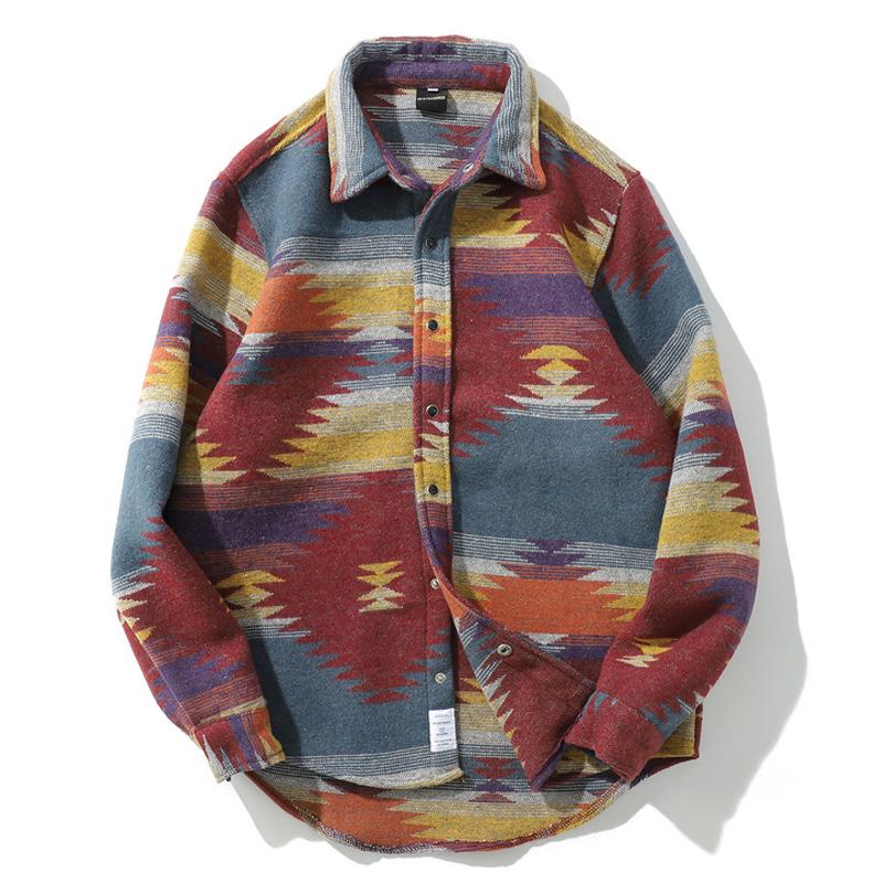Chaqueta cepillada a cuadros con estampado vintage