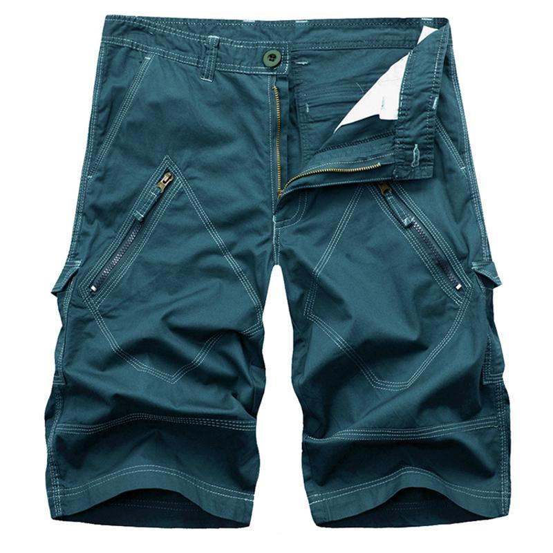 Pantalones cortos de carga vintage de color sólido para hombre