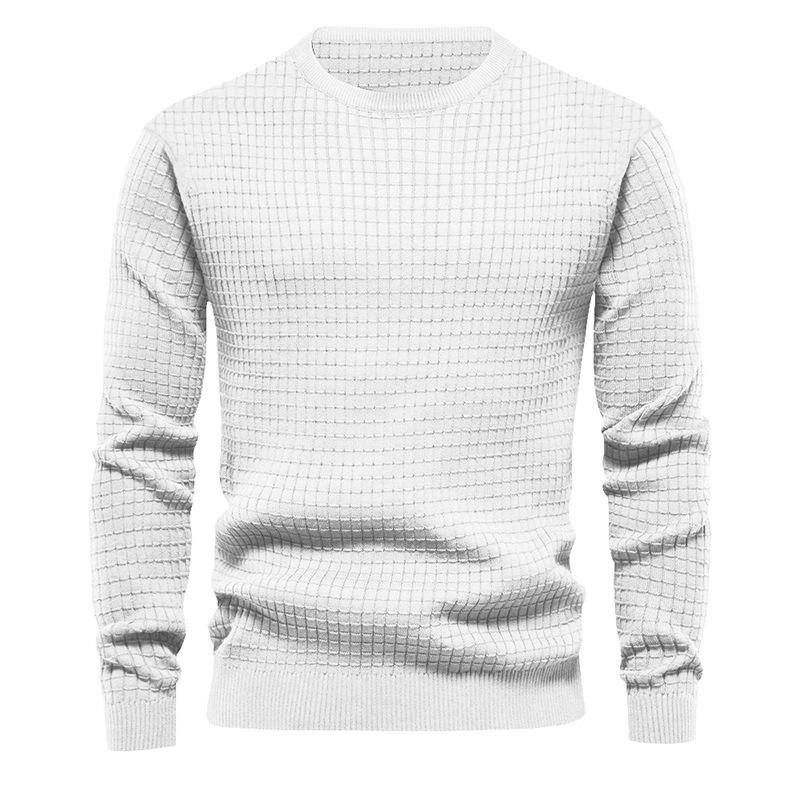 homme-section-mince-carreaux-ample-col-rond-vintage-manches-longues