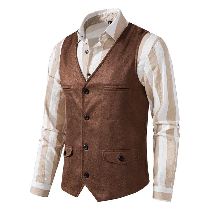 Chaleco de gamuza vintage con cuello en V
