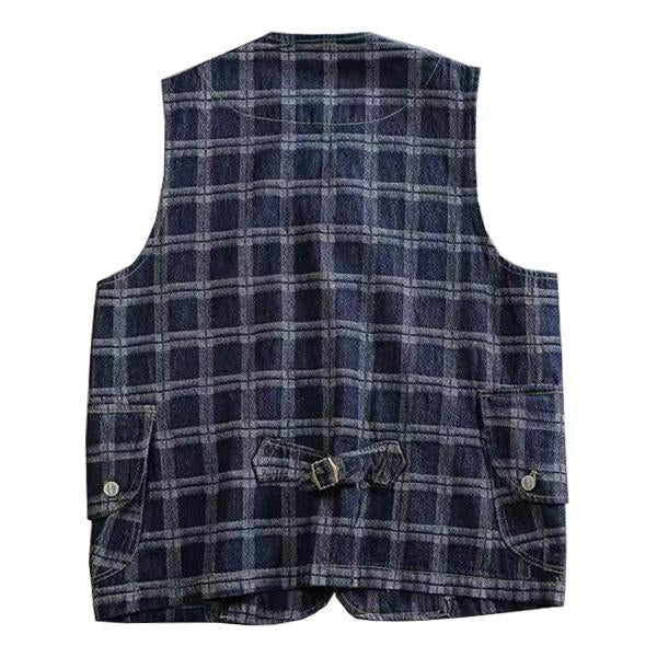 gilet-denim-carreaux-coton-lave-multi-poches-vintage