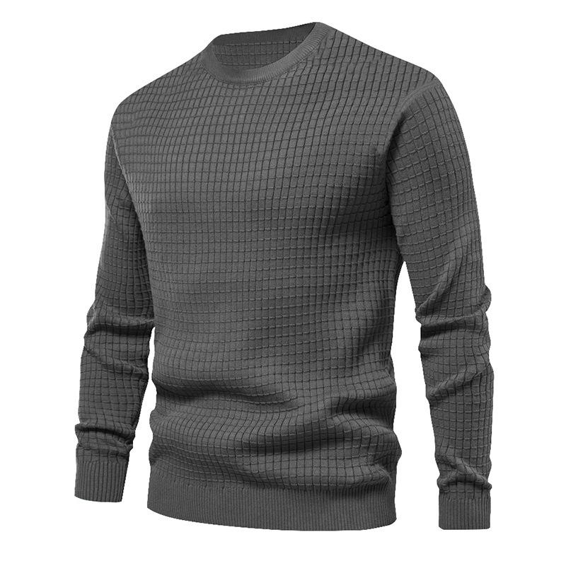 homme-section-mince-carreaux-ample-col-rond-vintage-manches-longues