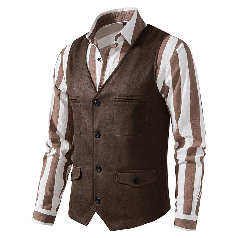 Chaleco de gamuza vintage con cuello en V