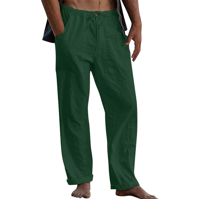 pantalon-retro-coton-lin-couleur-unie