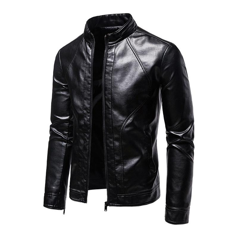 Chaqueta motera de cuero vintage con cuello alzado