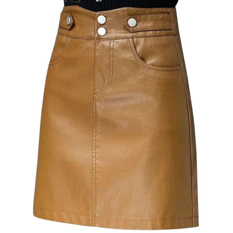 jupe-cuir-marron-vintage