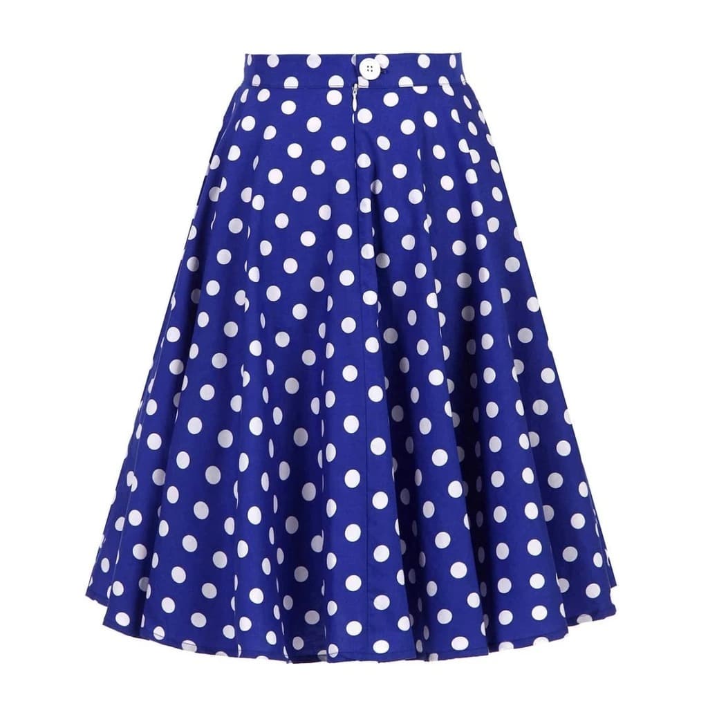 jupe-annee-80-bleue-pois-blancs