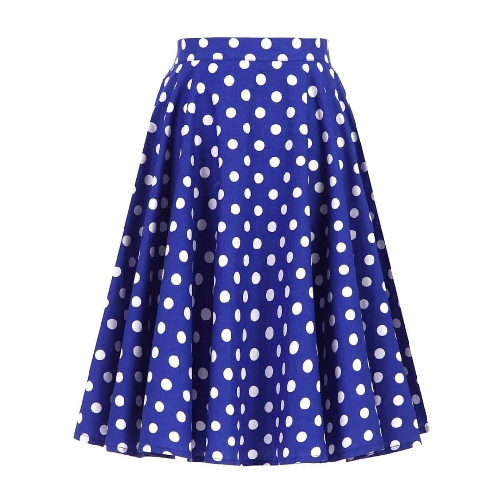 jupe-annee-80-bleue-pois-blancs