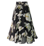 jupe-midi-annee-80-noire-floral-avec-ceinture