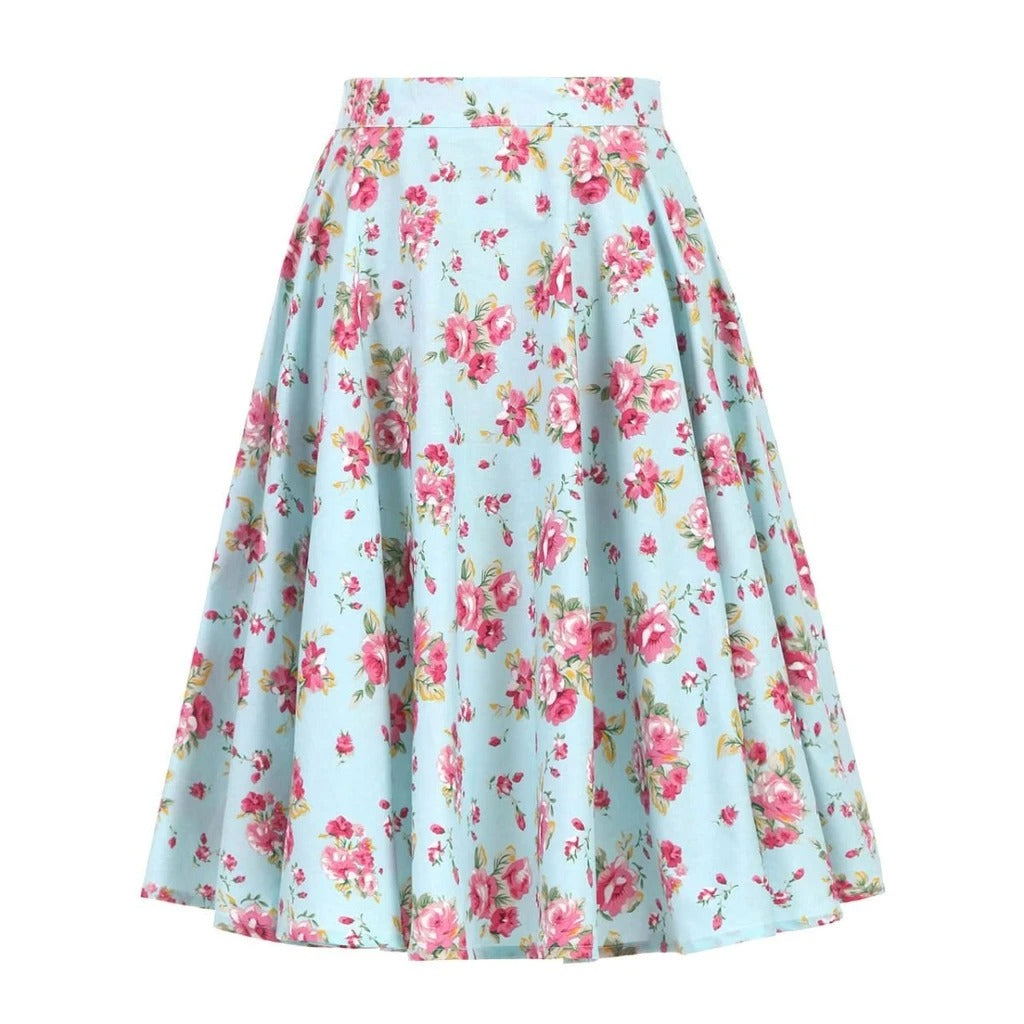 jupe-annee-80-kitsch-bleue-fleurie