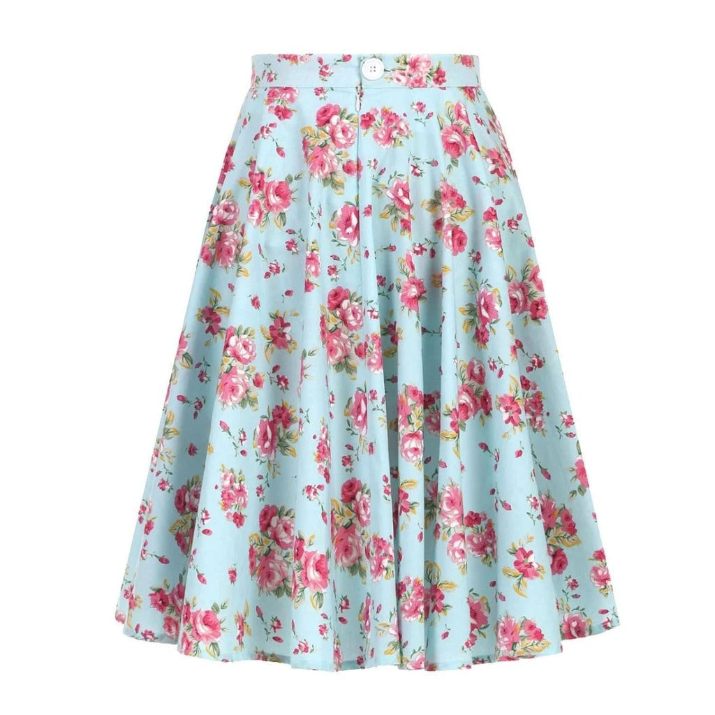 jupe-annee-80-kitsch-bleue-fleurie