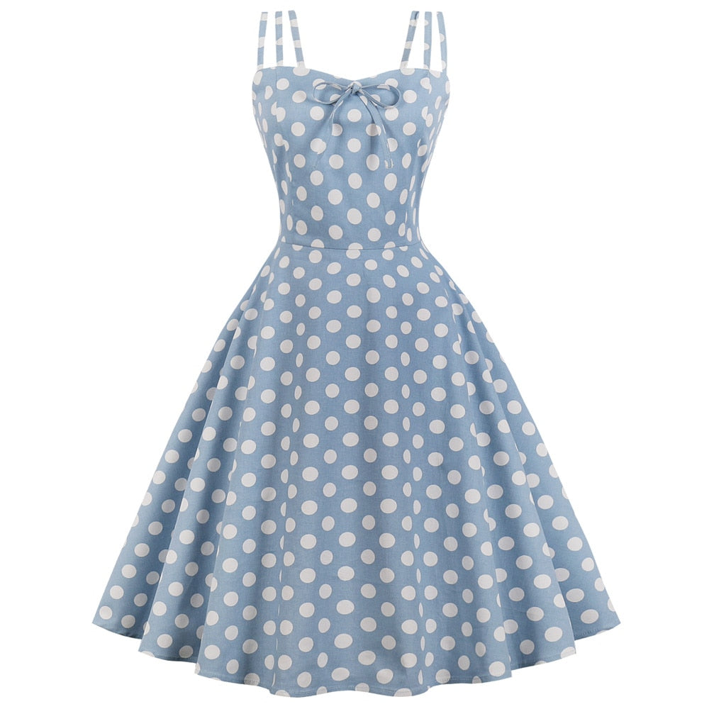 Vestido pin-up vintage de lunares azules