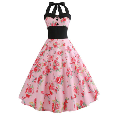 robe-annee-80-pin-up-rose-fleurs