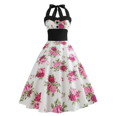 robe-annee-80-pin-up-blanche-a-fleurs